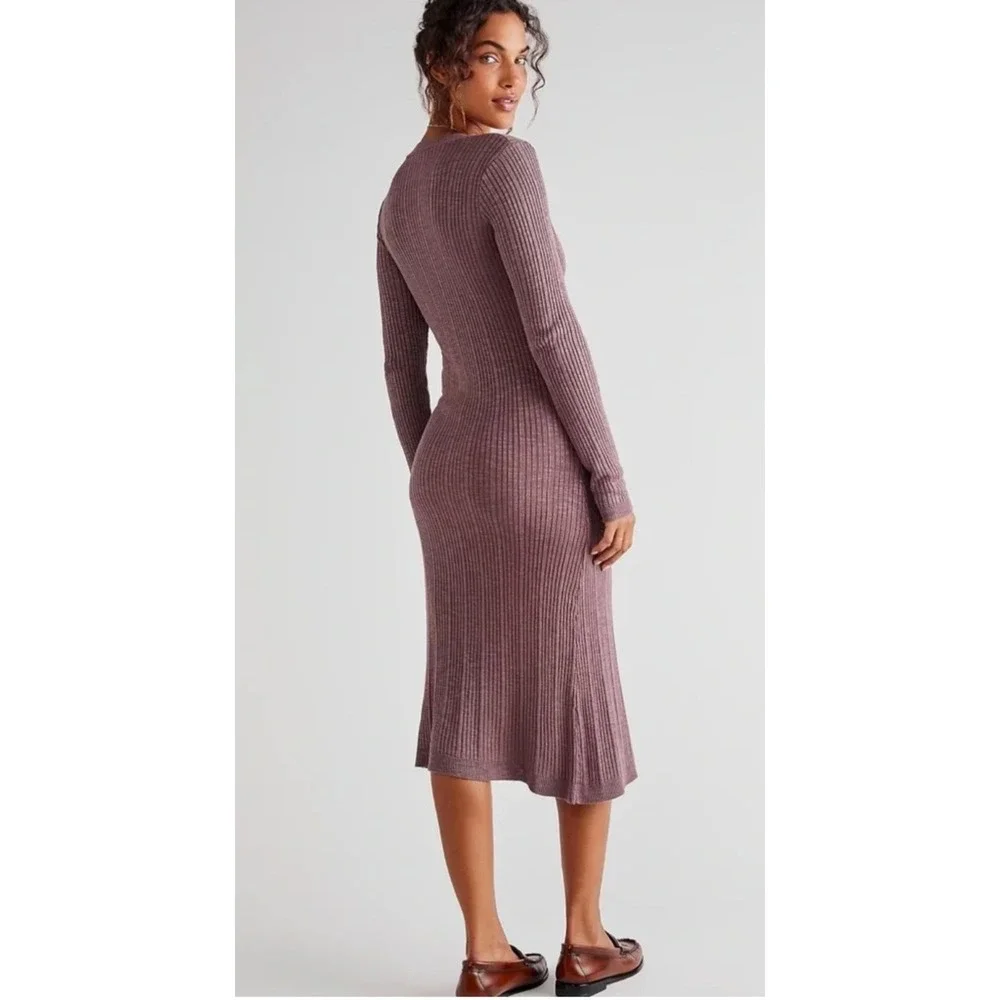 Free People Date Night Ribbed Sweater Dress Small Button Front Midi Mauve
